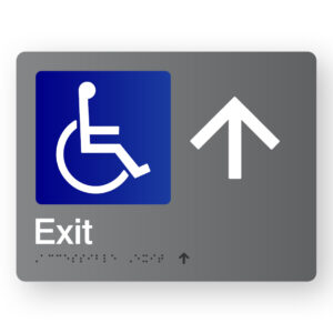 Accessible Exit (Up Arrow) Braille Sign in Grey Acrylic