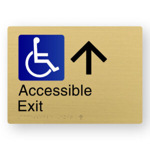 Accessible Exit (Up Arrow) Braille Sign in a Satin Brass Finish