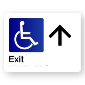 Accessible Exit (Up Arrow) Braille Sign in White Acrylic
