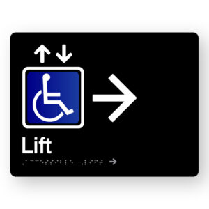 Accessible Lift (Right Arrow) Braille Sign in Black Acrylic
