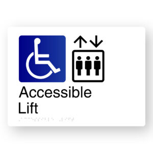 Accessible Lift Braille Sign in White Aluminium
