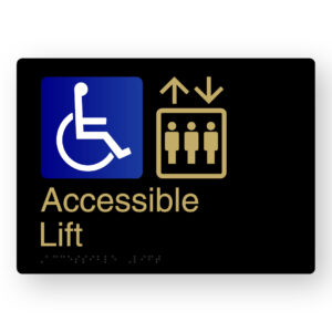 Accessible Lift Braille Sign in a Black & Satin Brass Finish