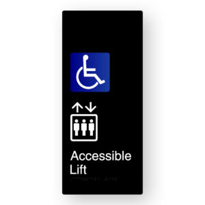 Accessible Lift Braille Sign in XL Black Aluminium