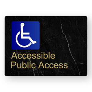 Accessible Public Access Braille Sign in a Black Marble & Satin Brass Finish