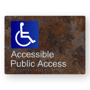 Accessible Public Access Braille Sign in a Distressed Metal Finish