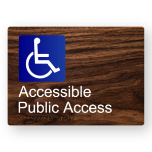 Accessible Public Access Braille Sign in a Dark Woodgrain