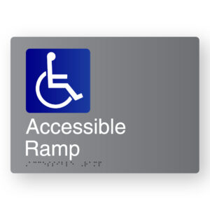 Accessible Ramp Braille Sign in Grey Aluminium