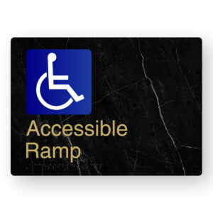 Accessible Ramp Braille Sign in a Black Marble & Satin Brass Finish