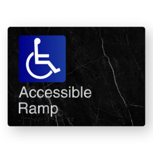 Accessible Ramp Braille Sign in a Black Marble & Silver Finish