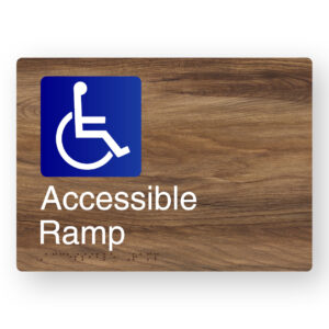 Accessible Ramp Braille Sign in a Mid-Tone Woodgrain