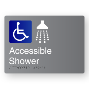 Accessible Shower Braille Sign in Grey Aluminium
