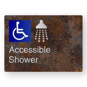 Accessible Shower Braille Sign in a Distressed Metal Finish
