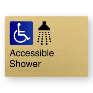 Accessible Shower Braille Sign in a Satin Brass Finish