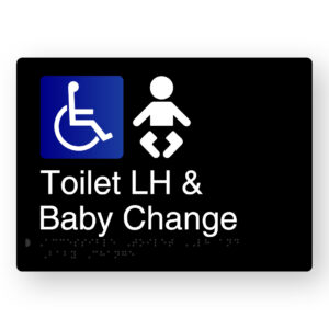 Accessible Toilet LH & Baby Change Braille Sign in Black Aluminium