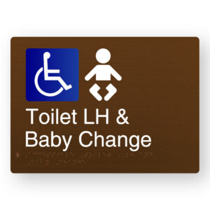 Accessible Toilet LH & Baby Change Braille Sign in a Bronze Finish