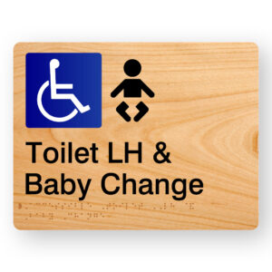 Accessible Toilet LH & Baby Change Braille sign in Woodgrain Acrylic