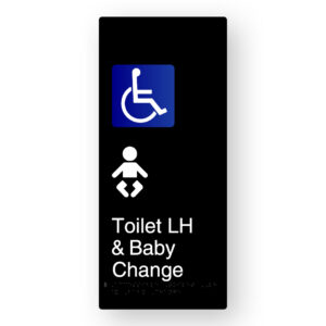 Accessible Toilet LH & Baby Change Braille Sign in XL Black Aluminium