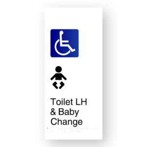 Accessible Toilet LH & Baby Change Braille Sign in XL White Aluminium