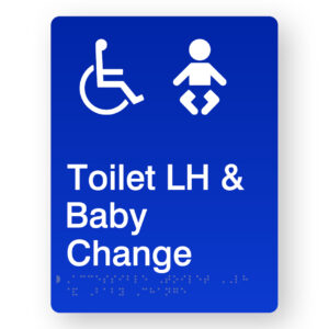 Accessible Toilet LH & Baby Change Braille Sign in Portrait Blue Acrylic