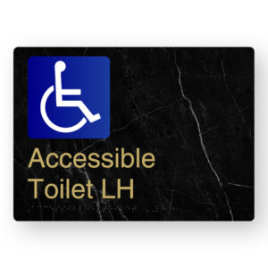 Accessible Toilet LH Braille Sign in a Black Marble & Satin Brass Finish