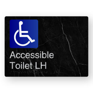 Accessible Toilet LH Braille Sign in a Black Marble & Silver Finish