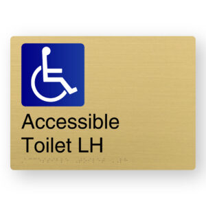 Accessible Toilet LH Braille Sign in a Satin Brass Finish