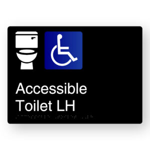 Accessible Toilet LH Braille Sign in Black Aluminium