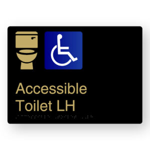 Accessible Toilet LH Braille Sign in a Black & Satin Brass Finish