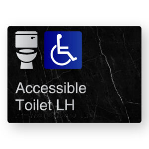 Accessible Toilet LH Braille Sign in a Black Marble & Silver Finish