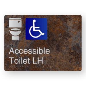 Accessible Toilet LH Braille Sign in a Distressed Metal Finish