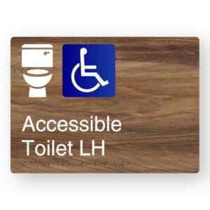 Accessible Toilet LH Braille Sign in a Mid-Tone Woodgrain
