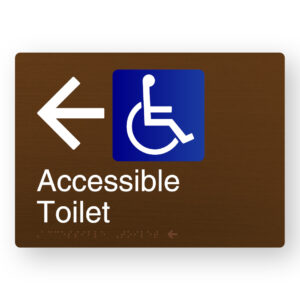 Accessible Toilet (Left Arrow) Braille Sign in a Bronze Finish
