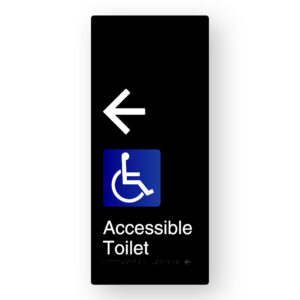 Accessible Toilet (Left Arrow) Braille Sign in XL Black Aluminium