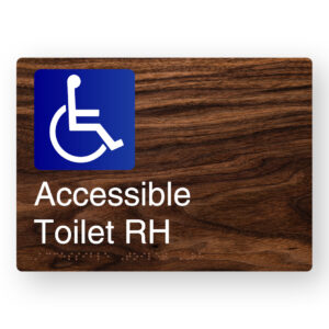 Accessible Toilet RH Braille Sign in a Dark Woodgrain