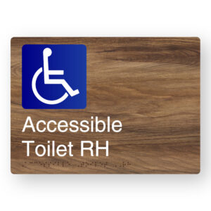 Accessible Toilet RH Braille Sign in a Mid-Tone Woodgrain