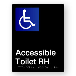 Accessible Toilet RH Braille Sign in Portrait Black Acrylic