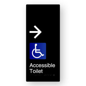 Accessible Toilet (Right Arrow) Braille Sign in XL Black Aluminium