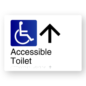 Accessible Toilet (Up Arrow) Braille Sign in White Aluminium