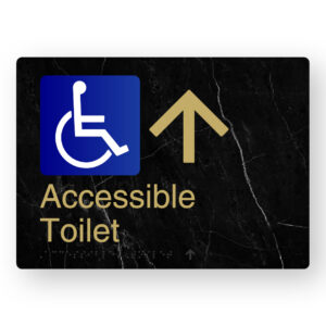 Accessible Toilet (Up Arrow) Braille Sign in a Black Marble & Satin Brass Finish