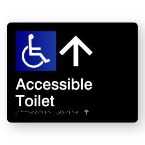 Accessible Toilet (Up Arrow) Braille Sign in Black Acrylic - Image 1
