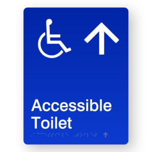 Accessible Toilet (Up Arrow) Braille Sign in Portrait Blue Acrylic