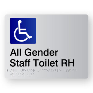 All Gender Accessible Staff Toilet RH Braille Sign in Silver Acrylic
