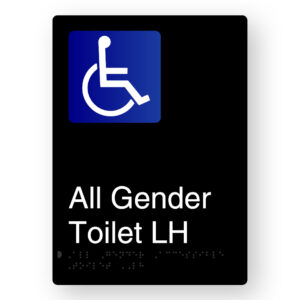All Gender Accessible Toilet LH Braille Sign in Portrait Black Aluminium