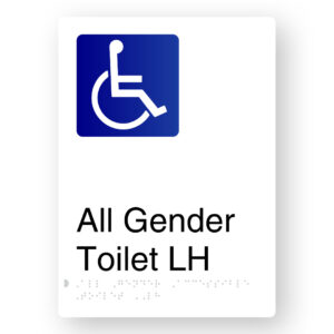 All Gender Accessible Toilet LH Braille Sign in Portrait White Aluminium