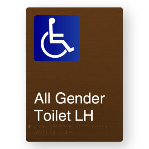 All Gender Accessible Toilet LH Braille Sign in Portrait Bronze Finish