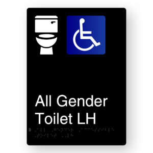 All Gender Accessible Toilet LH Braille Sign in Portrait Black Aluminium