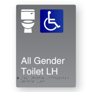 All Gender Accessible Toilet LH Braille Sign in Portrait Grey Aluminium