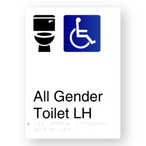 All Gender Accessible Toilet LH Braille Sign in Portrait White Aluminium