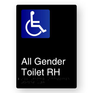 All Gender Accessible Toilet RH Braille Sign in Portrait Black Aluminium