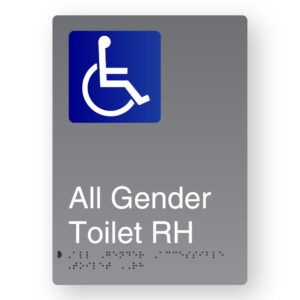 All Gender Accessible Toilet RH Braille Sign in Portrait Grey Aluminium
